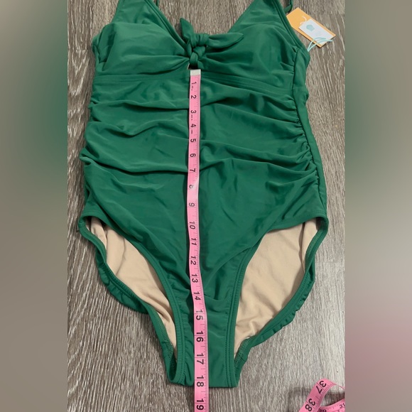 Kona Sol, Women’s, Swimsuit, Green Tie Front, Full Coverage, Ruched, One-Piece. - Picture 7 of 8